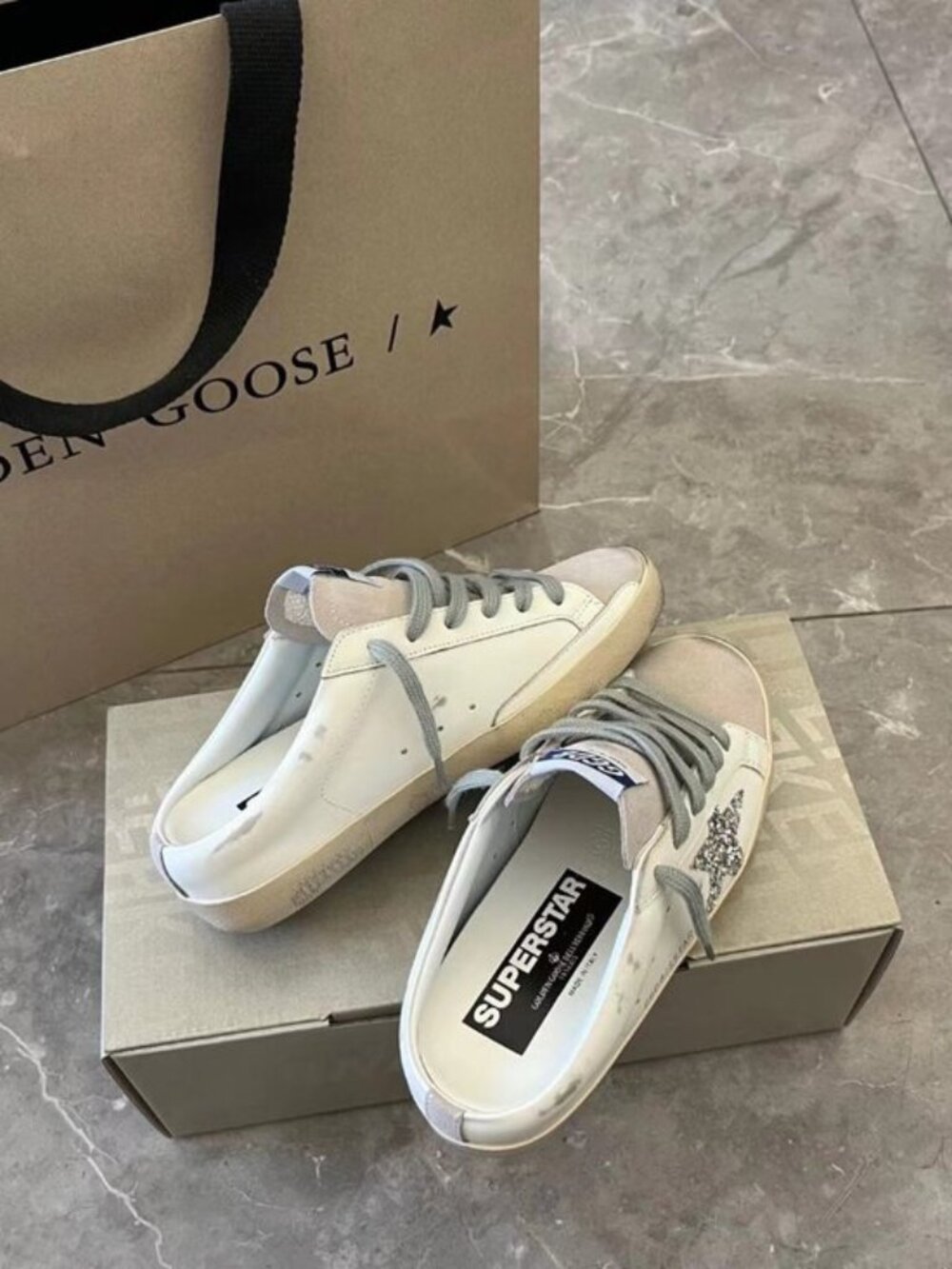 Golden Goose Super-Star sabot Women's Sneakers with Silver Glitter Star - Picture 5 of 5